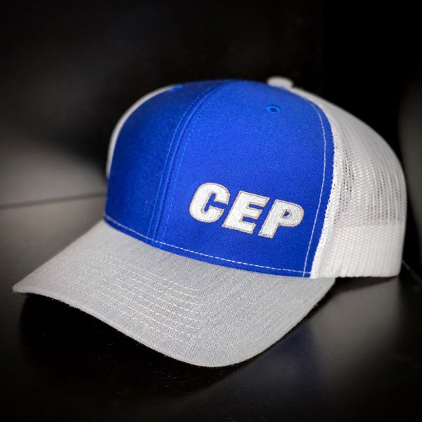 CEP Branded Hat Blue Gray Bill White Back